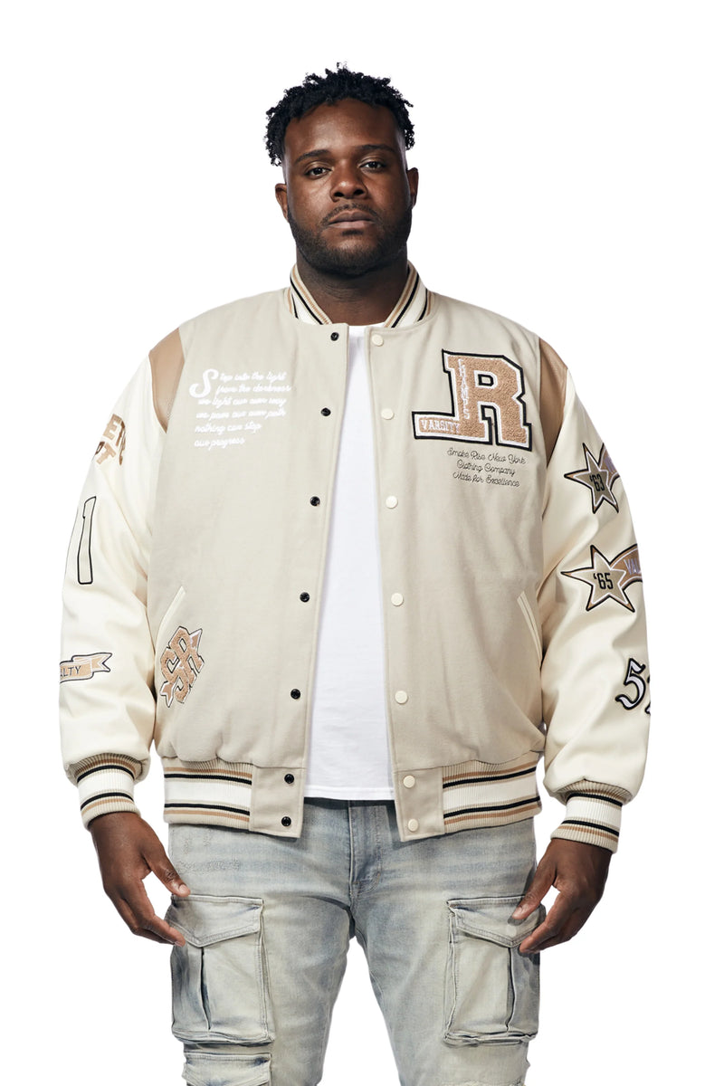 SMOKE RISE - PU VARSITY JACKET - WW23697B - CLAY