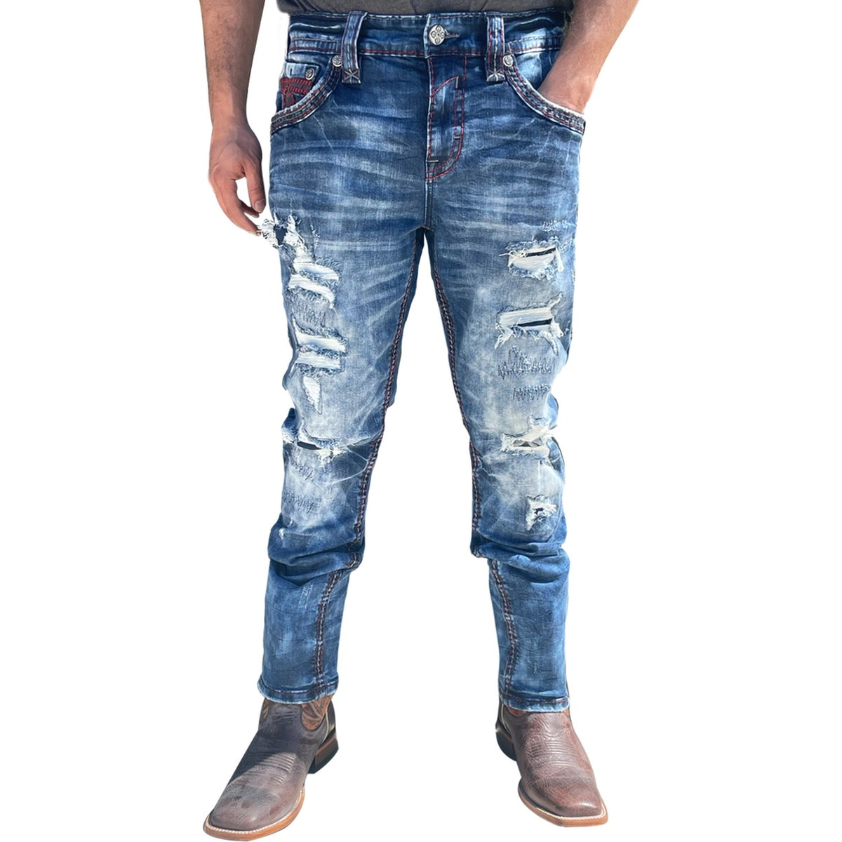 Rock & Republic, Jeans, 34x32 Men Straight Blue Jeanshigh Rise  Embellished Logo Rock Republic