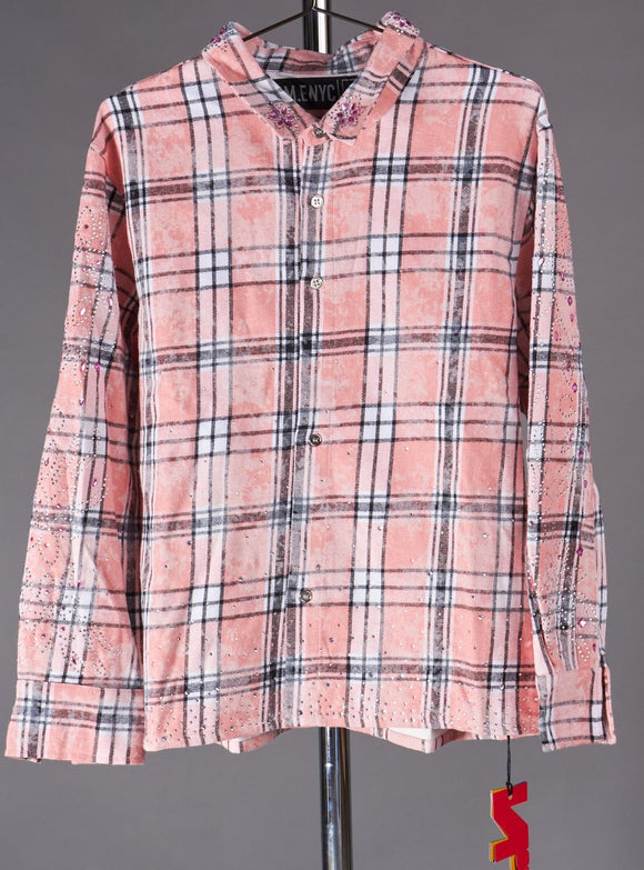N.M.ENYC RHINSTONE BUTTON DOWN SHIRT - NME25 - PINK