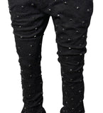 VICIOUS DENIM RHINESTONE STACKED PANT - VC510 - BLACK