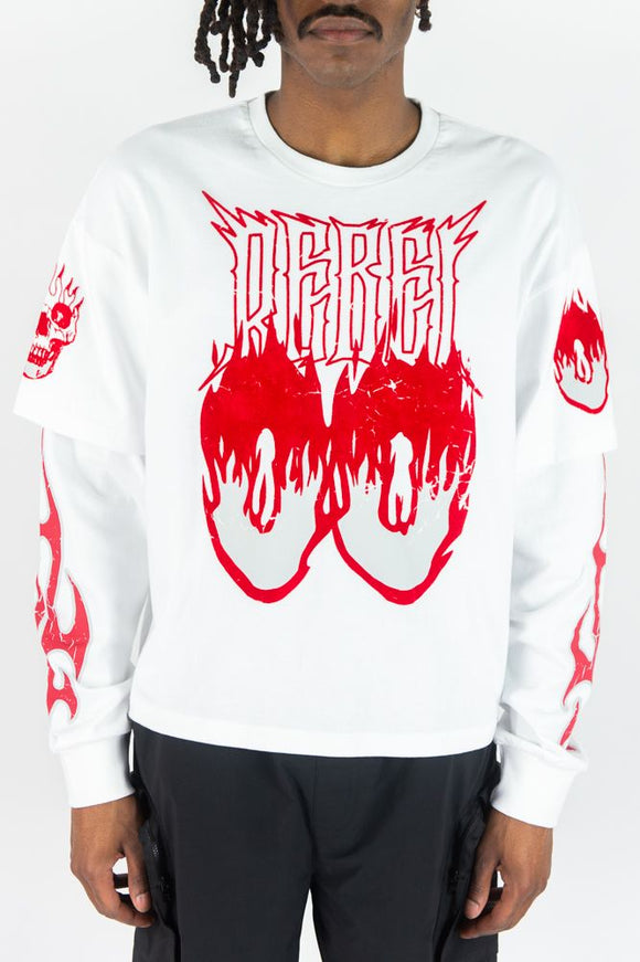 REBEL MINDS FLAME SKULL ACID L/S TEE - 152-215 - WHI/RED