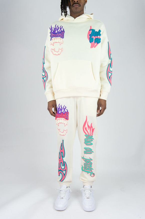 REBEL MINDS TRUST NO ONE FLEECE HOODIE SET - 152-313SET - CREAM