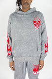 REBEL MINDS FLAME SKULL ACID HOODIE SET - 152-315SET - WASH GREY