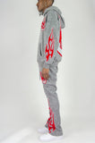 REBEL MINDS FLAME SKULL ACID HOODIE SET - 152-315SET - WASH GREY