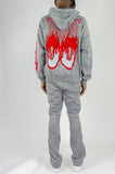 REBEL MINDS FLAME SKULL ACID HOODIE SET - 152-315SET - WASH GREY