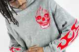 REBEL MINDS FLAME SKULL ACID HOODIE SET - 152-315SET - WASH GREY
