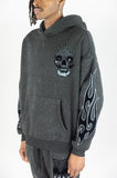 REBEL FLAME SKULL ACID WASHED HOODIE - 152-315 - WASHED BLACK
