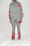 REBEL MINDS FLAME SKULL ACID HOODIE SET - 152-315SET - WASH GREY