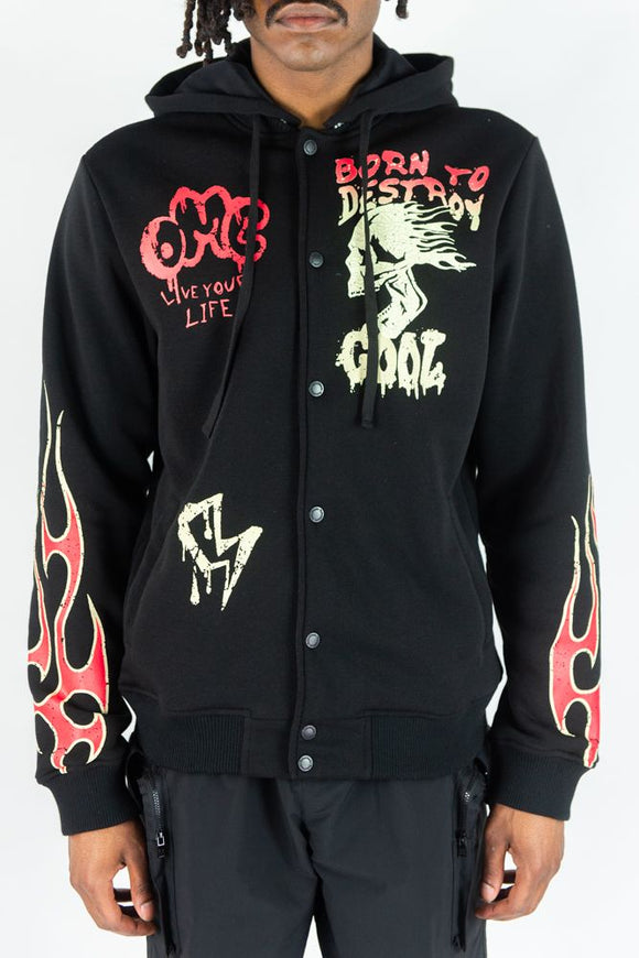 REBEL MINDS BORN TO DESTROY FLEECE JACKET - 152-535 - BLACK