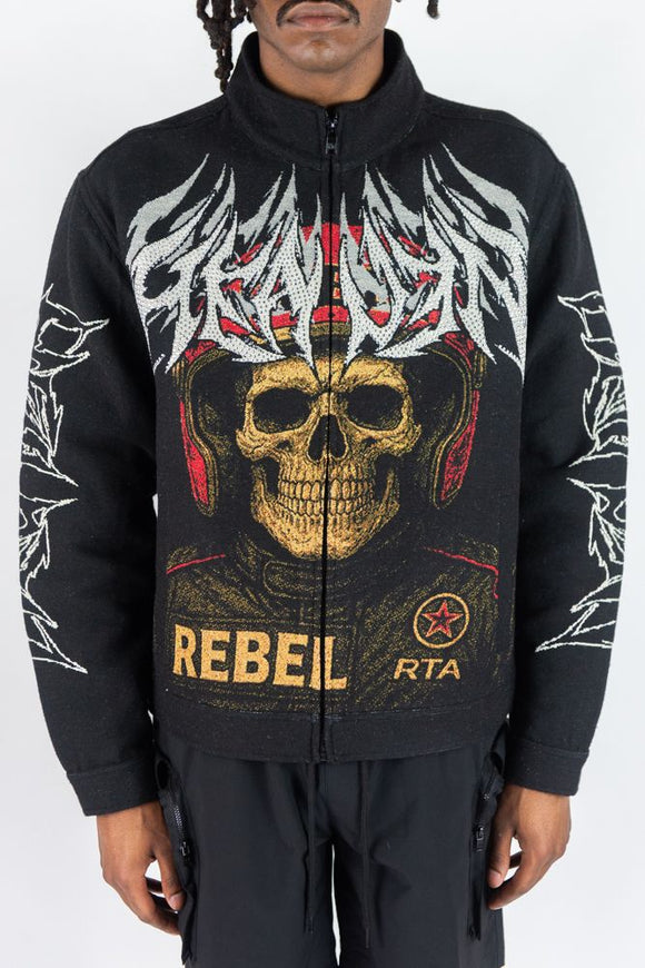 REBEL MINDS R.STONE SKULL TAPESTRY LT.JACKET - 152-550 - BLACK