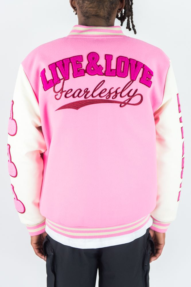 REBEL MIND LIVE & LOVE VARSITY JACKET - 152-560 - PINK – King City