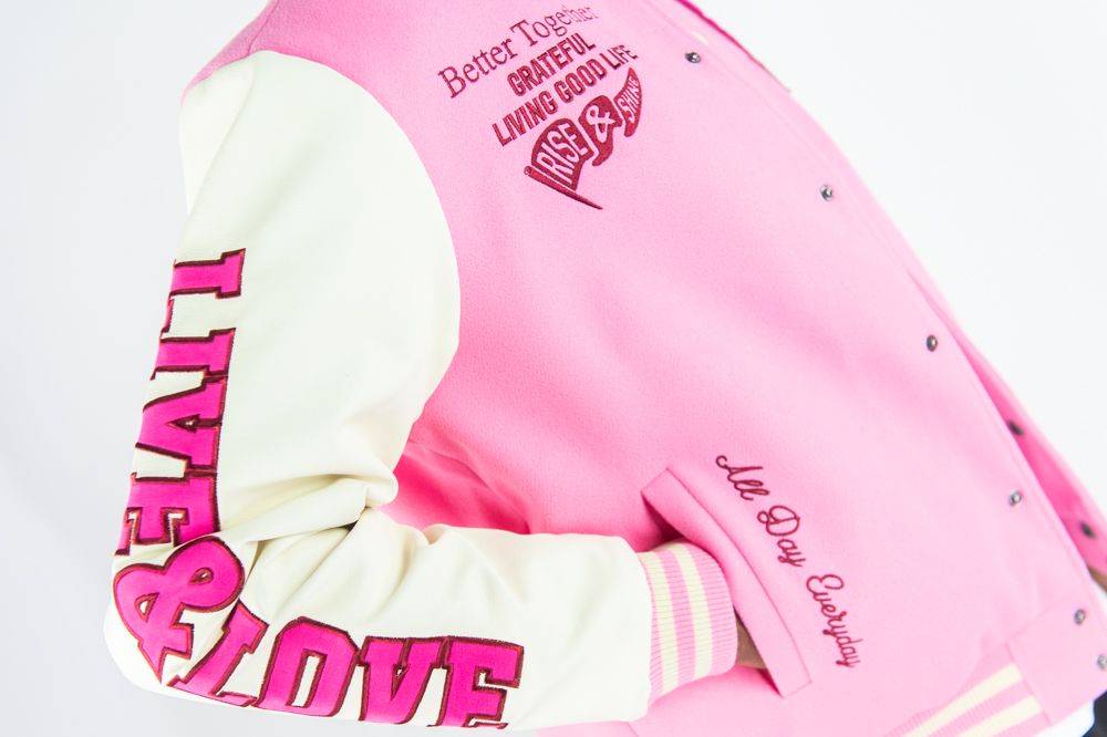 REBEL MIND LIVE & LOVE VARSITY JACKET - 152-560 - PINK – King City