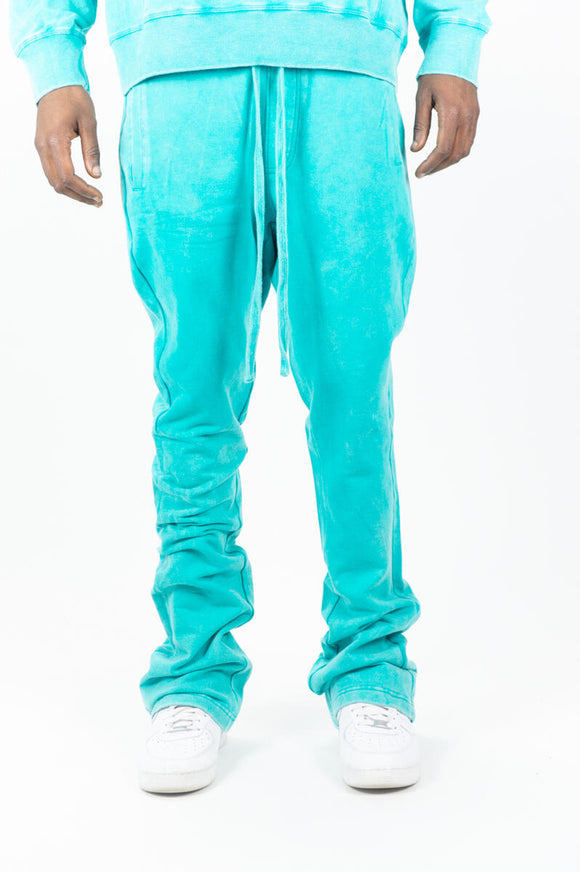 RINGSPUN ACID WASHED FLEECE STACKED PANTS - 351-401 - TURQUOISE