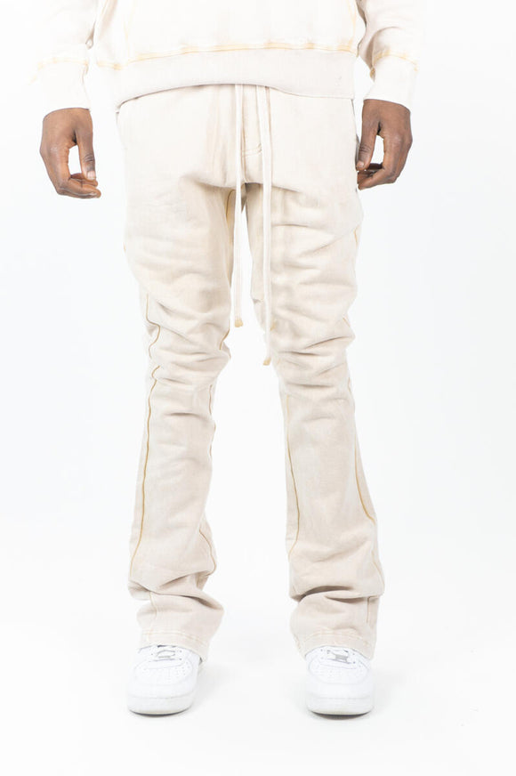 RINGSPUN ACID WASHED FLEECE STACKED PANTS - 351-401 - BEIGE