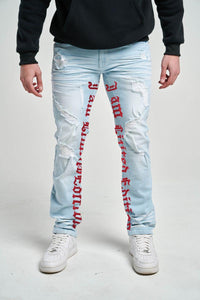 TAKER SLIM FIT JEANS - T4018 - ICE BLUE / RED