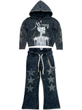 KIDS ELITE SKULL PREMIUM HEAVY GSM FLEECE SET - 4319JR - WASH BLACK