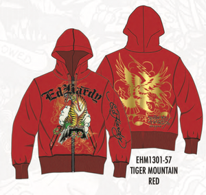 ED HARDY TIGER MOUNTAIN ZIP-UP HOODIE - EHM1301-57 - RED