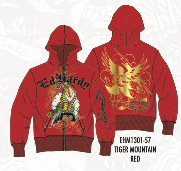 ED HARDY TIGER MOUNTAIN ZIP-UP HOODIE - EHM1301-57 - RED