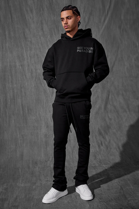 SEE YOU IN PARADISE HOODIE &STACKED FLEECE SET - 9111SET - BLACK