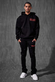 SEE YOU IN PARADISE HOODIE &STACKED FLEECE SET - 9111SET - BLACK/RED