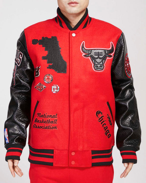 PRO STA CHICAGO BULLS SMU RIB PYTHON VARSITY JACKET - BCB6515639 - RED