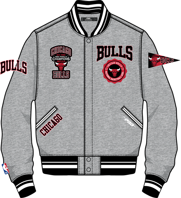 PRO STANDRD CHICAGO BULLS CREST EMBLEM RIB WOOL VARSITY JACKET - BCB658986 - GRY