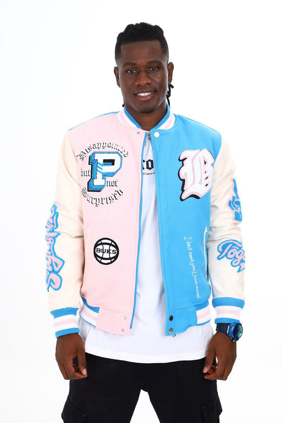 BLACK PHARAOH VARSITY JACKET - BH-002 - TERQ/PINK