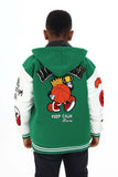 KIDS BLACK PHARAOH VARSITY JACKET - BH-32K - GREEN/WHITE