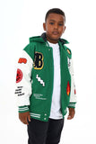 KIDS BLACK PHARAOH VARSITY JACKET - BH-32K - GREEN/WHITE