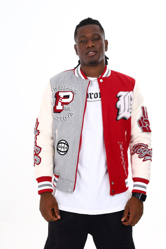 BLACK PHARAOH VARSITY JACKET - BH-002 - BURGUNDY/GREY
