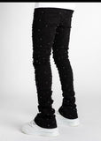 VICIOUS DENIM RHINESTONE STACKED PANT - VC510 - BLACK