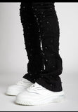 VICIOUS DENIM RHINESTONE STACKED PANT - VC510 - BLACK