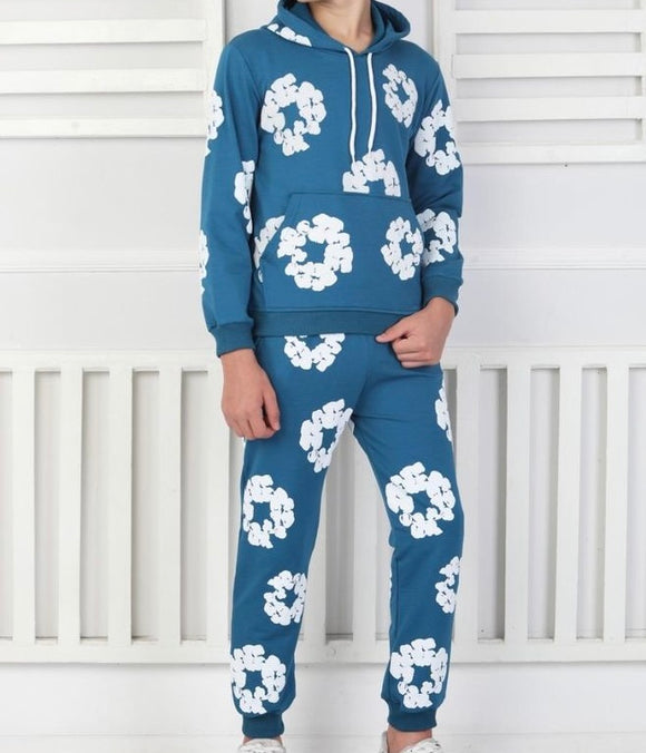 KIDS BERGISS HOODIE SET - TEAL BLUE