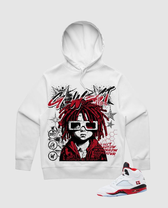 G WEST RHINESTONE URBAN GENESIS HOODIE - GWRHLHD9357 - WHITE / RED