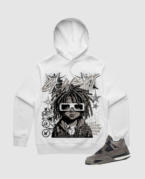 G WEST RHINESTONE URBAN GENESIS HOODIE - GWRHLHD9357 - WHITE/CAVE