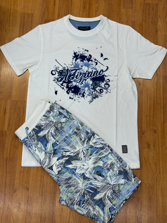 A. TIZIANO SHEPARD SHORT SET - 52ATM1620432 - CREAMY WHT/ROYAL
