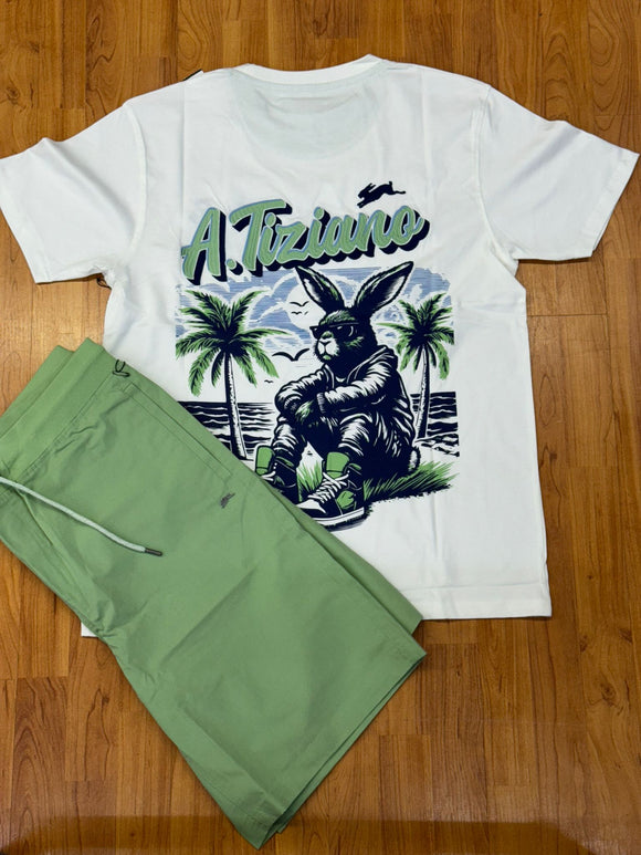 A. TIZIANO SHEPARD SHORT SET - 52ATM1401397 - GRASS/CREANY WHT