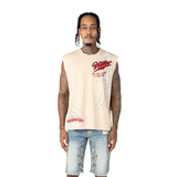 SMOKE RISE  "KILLER LIFE " RHINESTONE SLEEVELESS SHIRT - KT25274 - CLAY