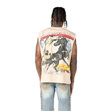 SMOKE RISE  "KILLER LIFE " RHINESTONE SLEEVELESS SHIRT - KT25274 - CLAY