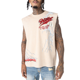 SMOKE RISE  "KILLER LIFE " RHINESTONE SLEEVELESS SHIRT - KT25274 - CLAY