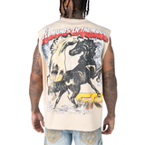 SMOKE RISE  "KILLER LIFE " RHINESTONE SLEEVELESS SHIRT - KT25274 - CLAY