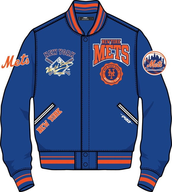 PRO STANDARED NEW YORK METS CREST EMBLEM WOOL VARSITY JACKET -LNM639259 - BLUE