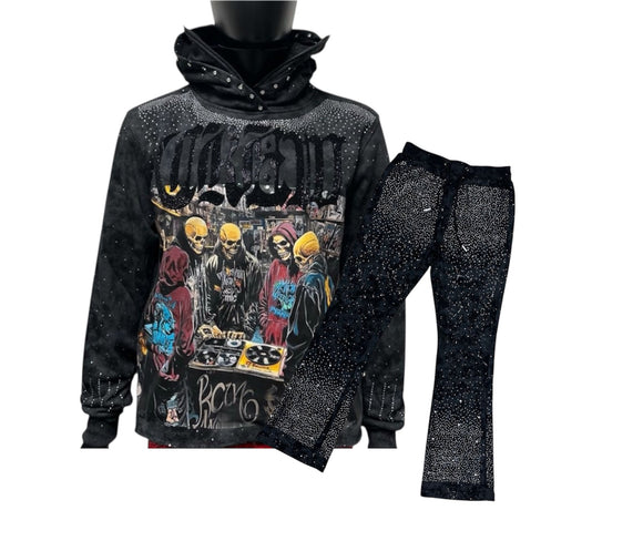 BKYS ESCAPE F-TERRY CROPPED HOODIE  SET - H1407SET - BLACK