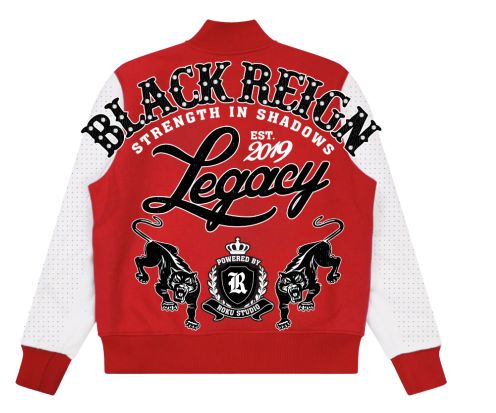 ROKU STUDIO BLACK REIGN RHINESTONE VARSITY JACKET- RK6481898 - RED/WHITE