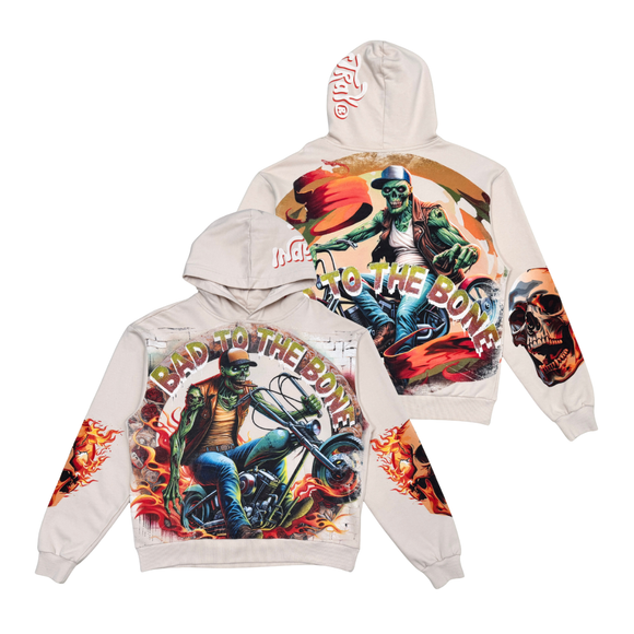 STRAY BAD TO THE BONE PULLOVER HOODIE - ST1520- BONE