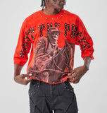 TAKER RHINSTONE CROPPED T-SHIRT - T5201 - RED