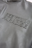 SEE YOU IN PARADISE VEGAN LEATHER HOODIE - 8560H - GREY
