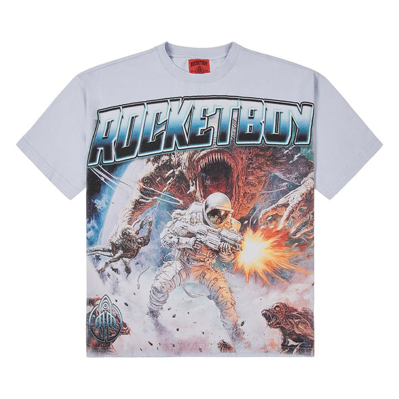 ROCKETBOY WATCH YOUR BACK TEE - BABY BLUE