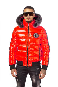 GEORGE V PUFFER JACKET W/ REAL FUR - GV9472 - RED